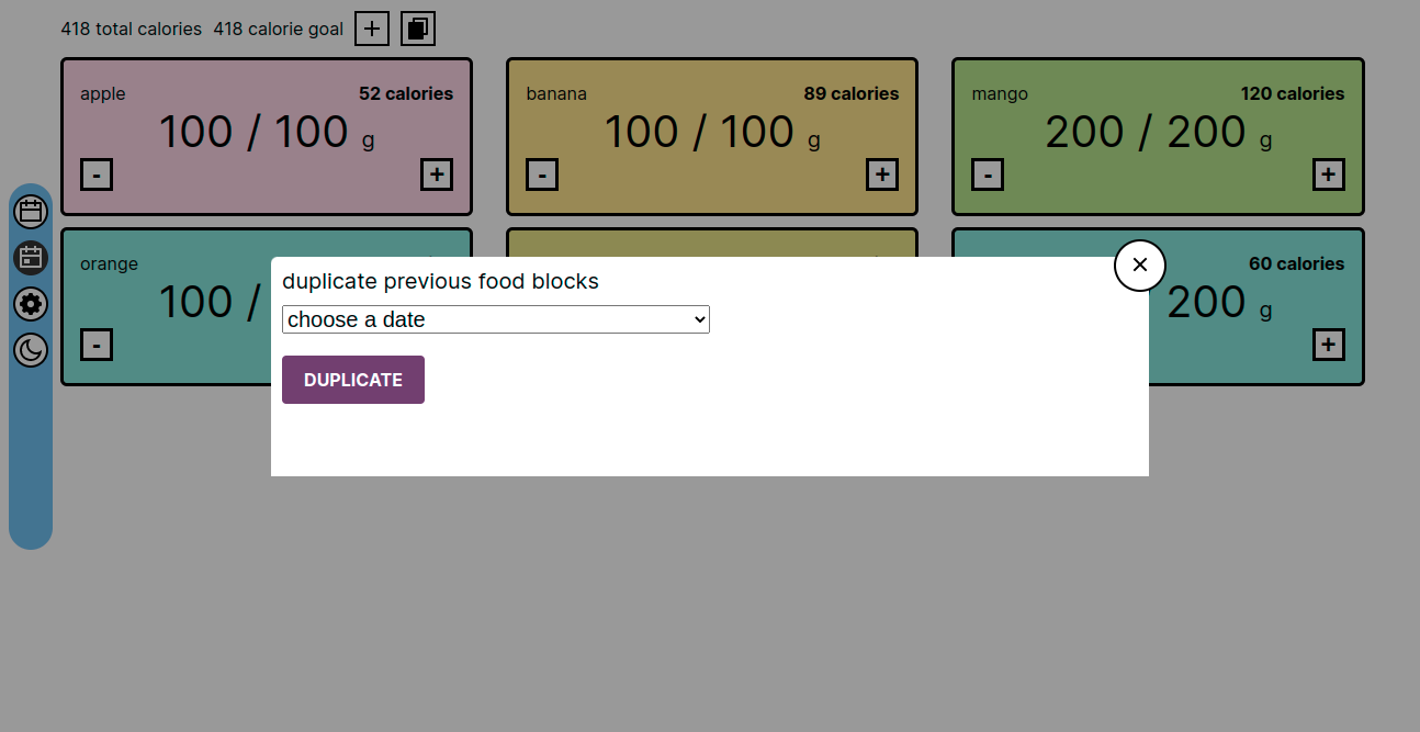 calorie tracker duplicate previous day